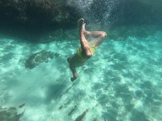 Diver in the sea of mallorca concept of summer beach and holiday 