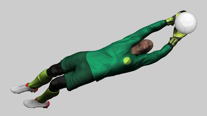 Goalkeeper reaching out for ball to save a goal isolated front view  3d render