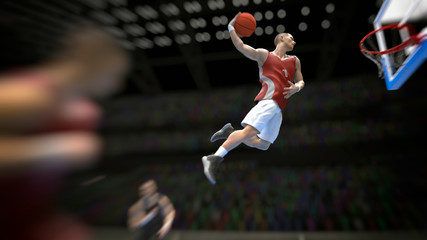 Flying basketball player is about to dunk score high in air 3d render © bekirevren