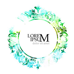 Round vintage abstract frame. Mixed media. Vector illustration