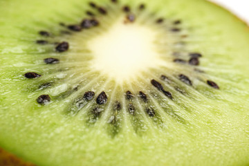 Kiwi fruit, sliced halves close-up view