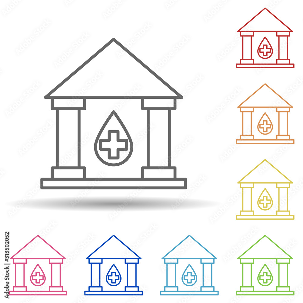 Poster blood donation, building in multi color style icon. simple thin line, outline vector of blood donati