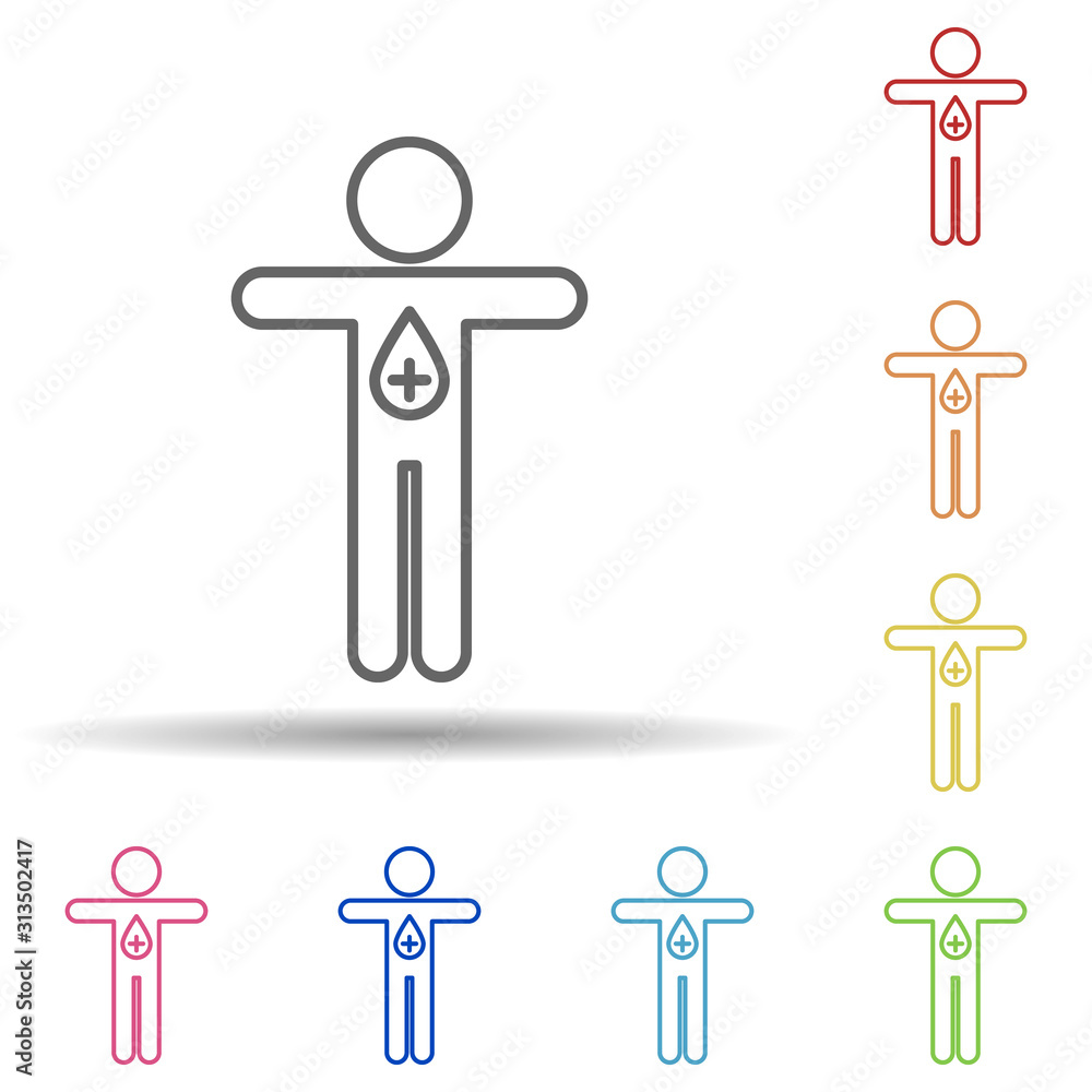 Aufkleber man, blood donation in multi color style icon. simple thin line, outline vector of blood donation ic