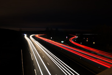 Highway lightpainting. Driven from car headlight light at night.