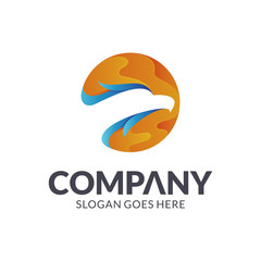 Obraz premium Eagle head logo template with sun in a circle shape, Gradient paper art style, Hawk vector illustration