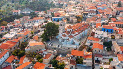 Fototapeta na wymiar Aerial view of famous landmark tourist destination valley Pano Lefkara village in Troodos mountains, Larnaca, Cyprus.