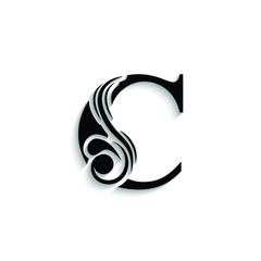 letter C. Black flower alphabet.  Beautiful capital letters with shadow