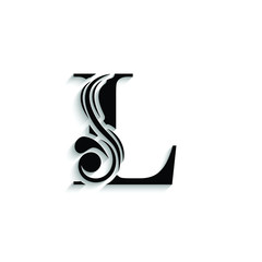 letter L. Black flower alphabet.  Beautiful capital letters with shadow