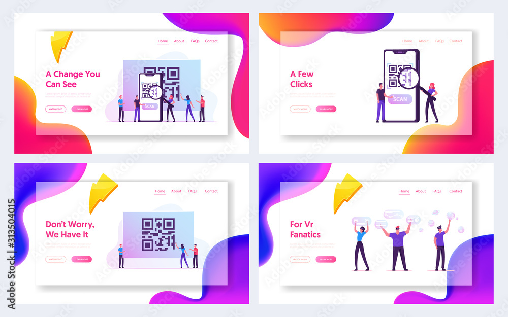 Poster internet smart technologies, website landing page. people use mobile application for shopping and ge