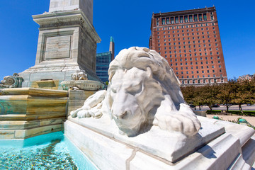Buffalo City Hall and Marble Lion Of The McKinley Monument in city downtown