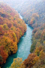 Autumn in Dobra River canyon with waterfalls, Croatia