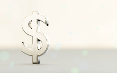 A chrome-plated Dollar symbol isolated on a white background 3D rendering illustration