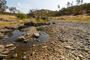 river during drought very low water .