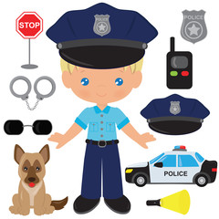 Cute girl police officer vector cartoon illustration
