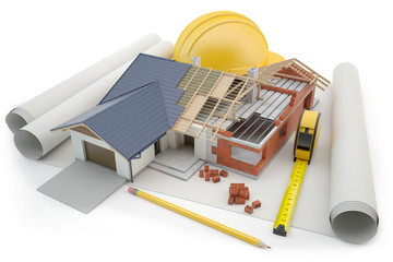 House construction - white background, 3D illustration