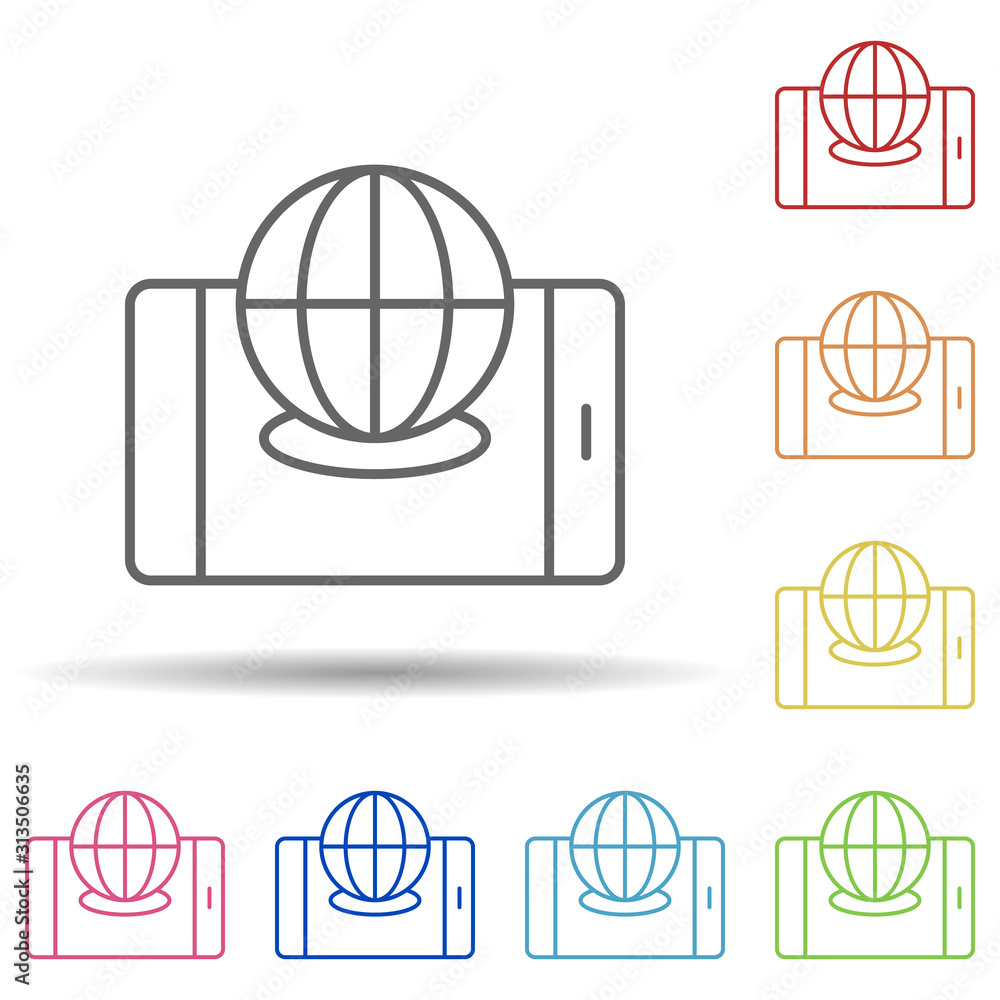 Aufkleber augmented reality, planet, global in multi color style icon. simple thin line, outline vector of aug