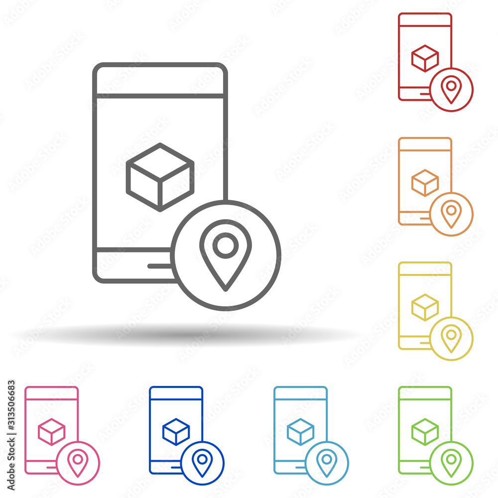 Aufkleber augmented reality, location, mobile in multi color style icon. simple thin line, outline vector of a