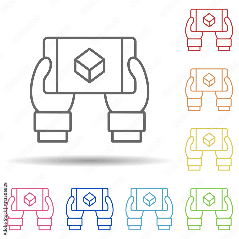 Aufkleber augmented reality, arms, mobile in multi color style icon. simple thin line, outline vector of augme