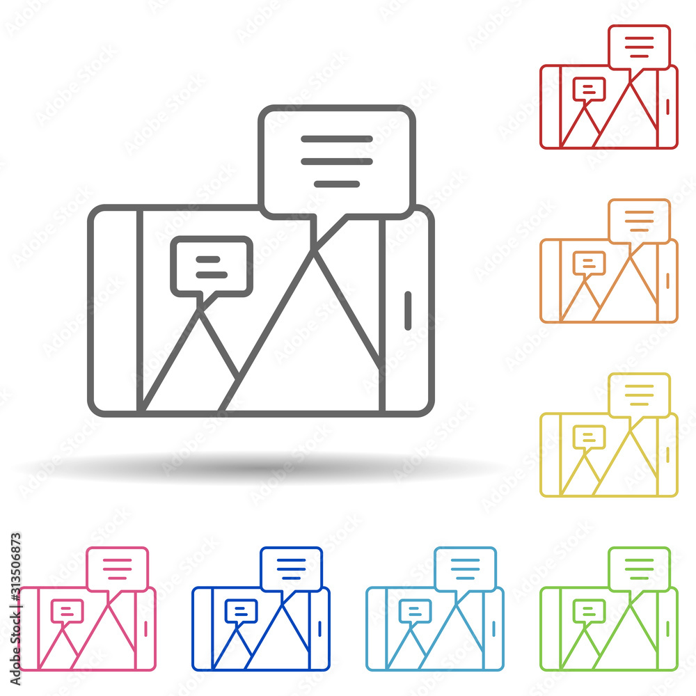 Aufkleber hiking, augmented reality, mobile in multi color style icon. simple thin line, outline vector of aug