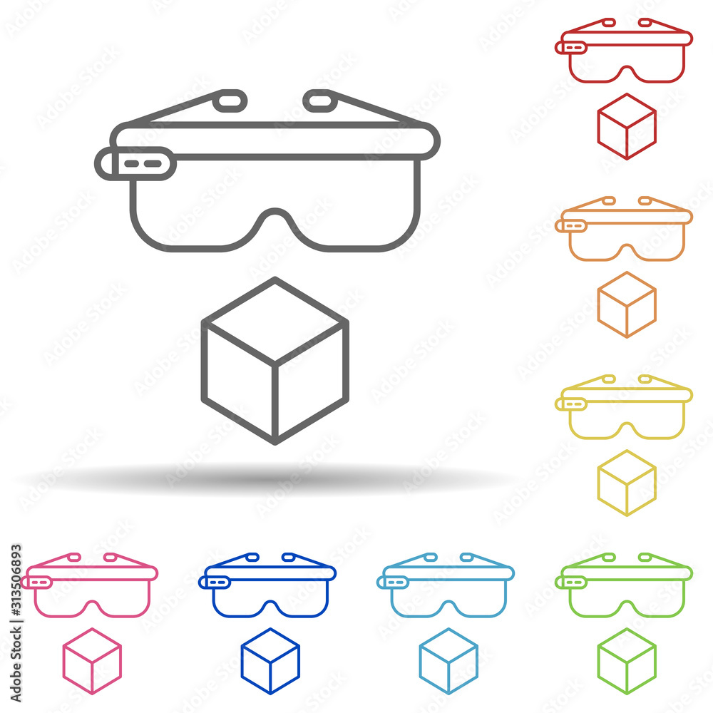 Aufkleber augmented reality, smart glasses in multi color style icon. simple thin line, outline vector of augm
