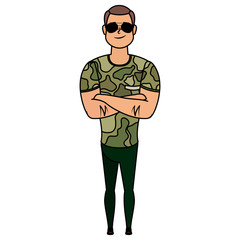 young man with military clothes character