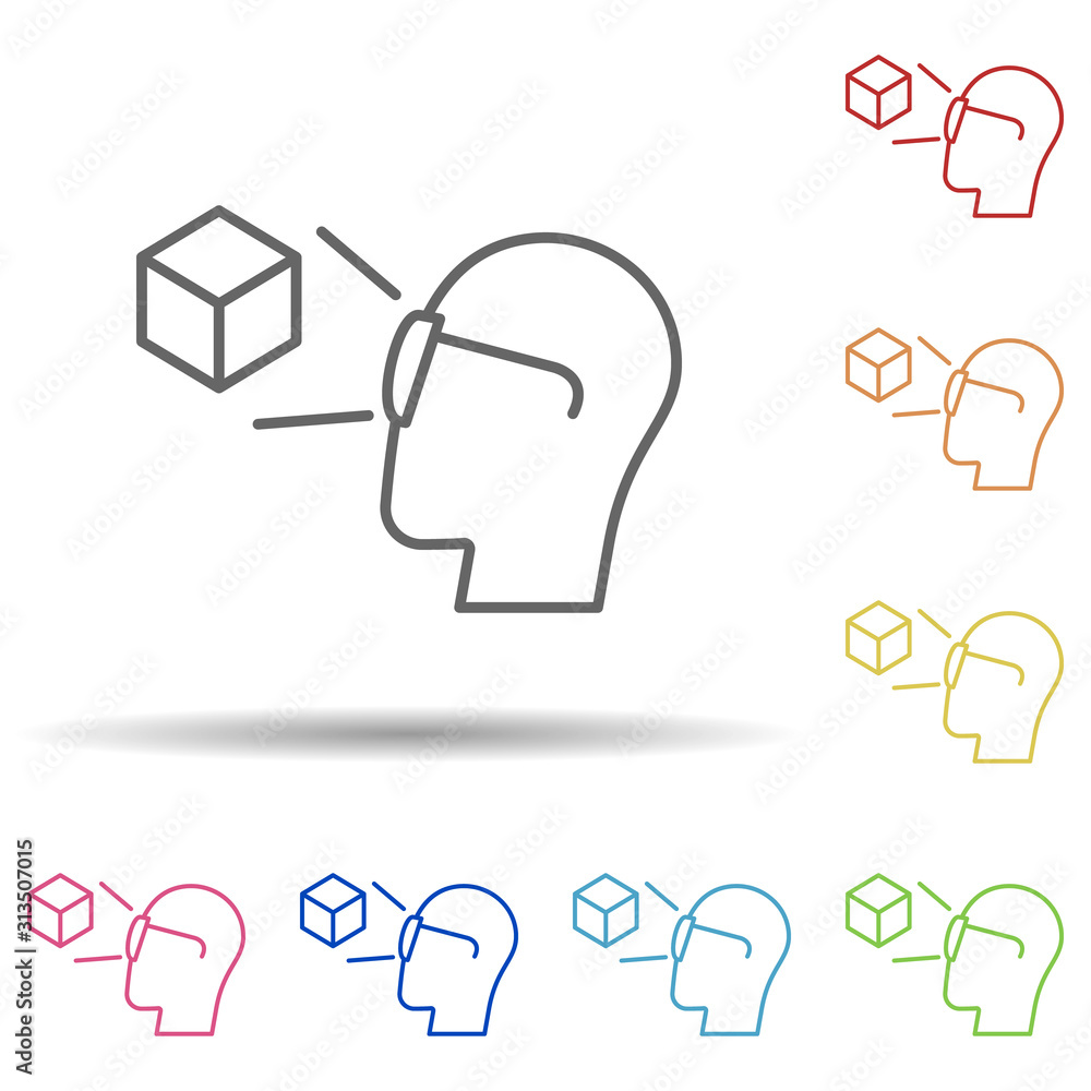Aufkleber augmented reality, smart glasses, object in multi color style icon. simple thin line, outline vector