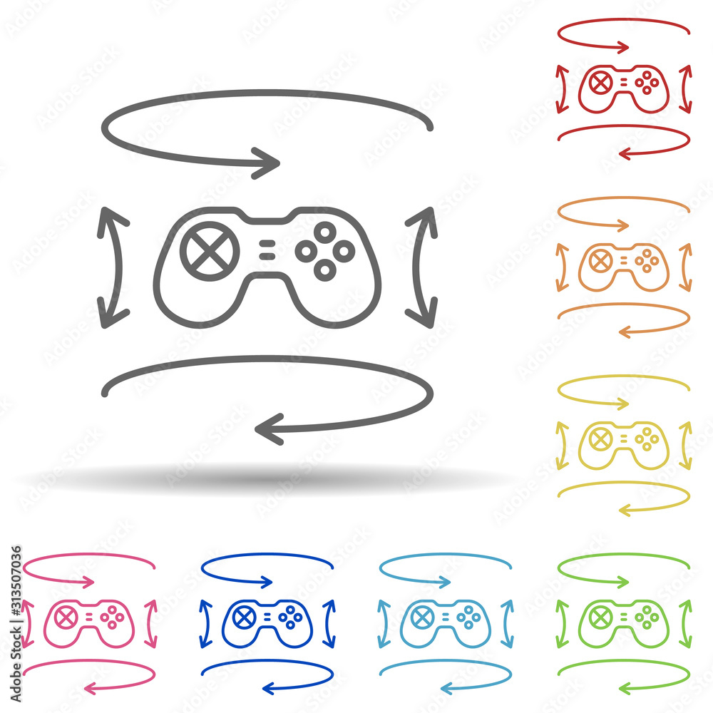 Aufkleber gamepad, augmented reality, rotation in multi color style icon. simple thin line, outline vector of 