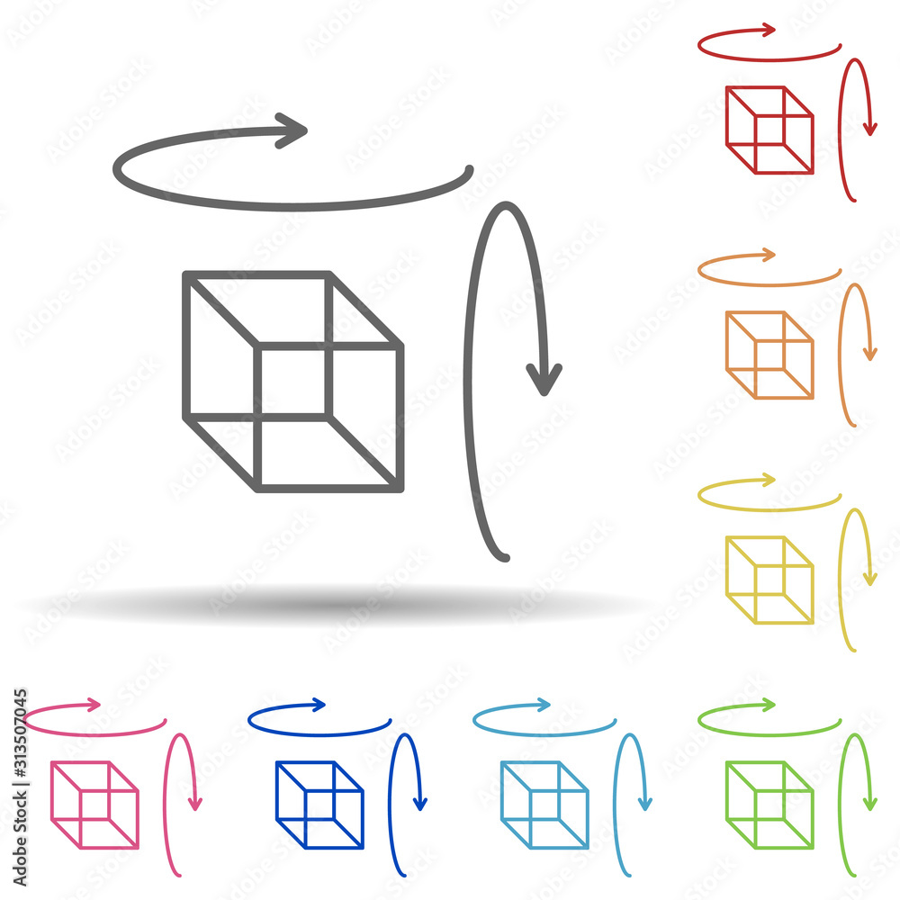 Aufkleber augmented reality, object, cube, rotation in multi color style icon. simple thin line, outline vecto