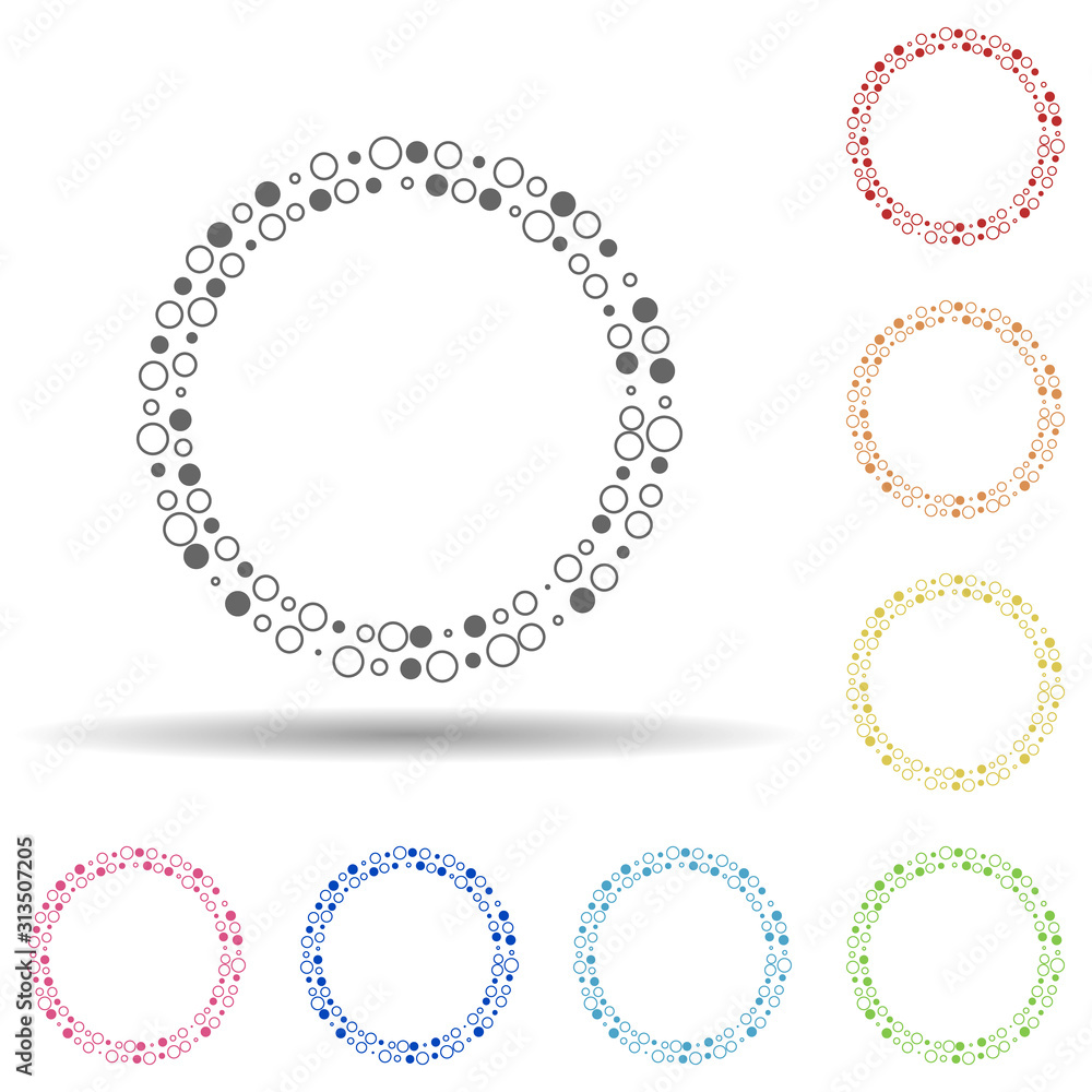 Aufkleber particle round background, hand drawn in round in multi color style icon. simple thin line, outline 