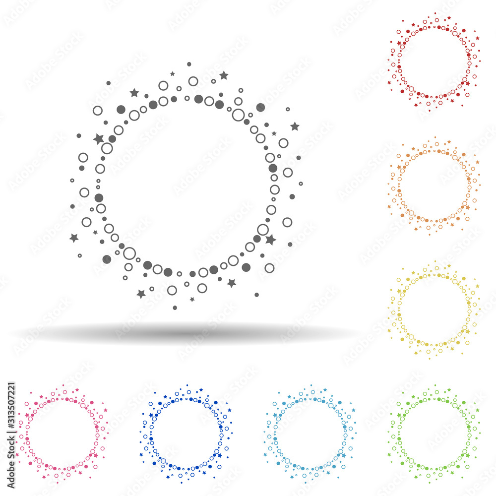 Aufkleber particle round background, hand drawn in round in multi color style icon. simple thin line, outline 