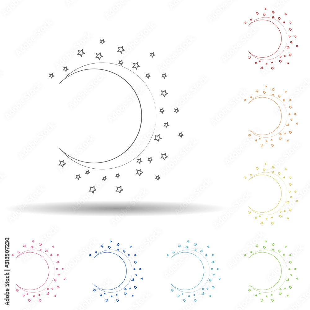 Poster moon round background, hand drawn in round in multi color style icon. simple thin line, outline vect