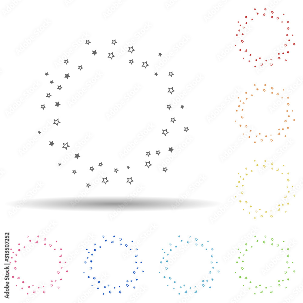 Aufkleber star round background, hand draw in round in multi color style icon. simple thin line, outline vecto