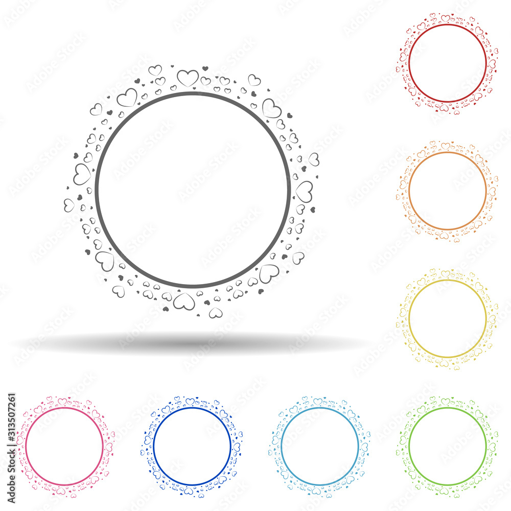 Aufkleber heart round background, hand drawn in round in multi color style icon. simple thin line, outline vec