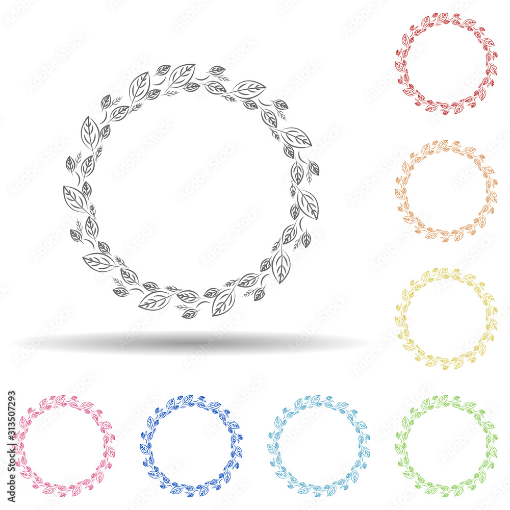 Aufkleber leaf round background, hand drawn in round in multi color style icon. simple thin line, outline vect