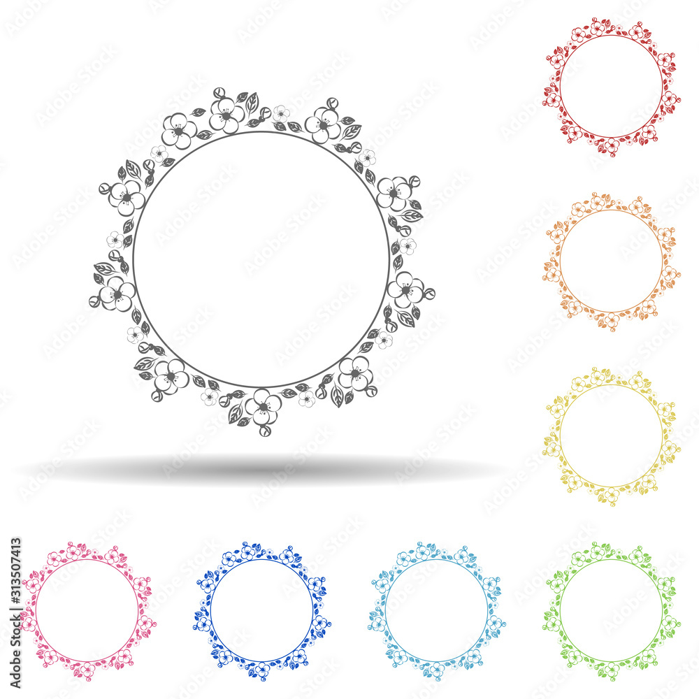 Aufkleber flower round background, hand drawn in round in multi color style icon. simple thin line, outline ve