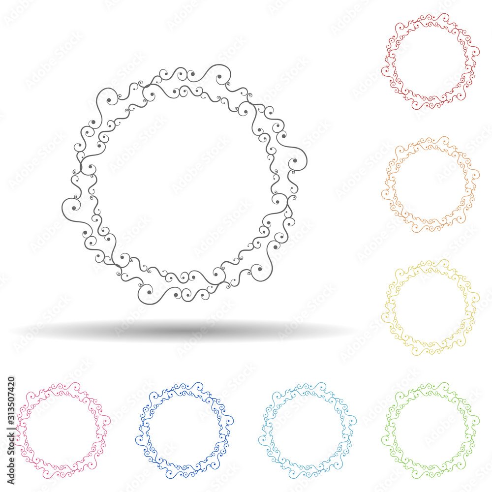 Poster abstrarct round background, hand drawn in round in multi color style icon. simple thin line, outline