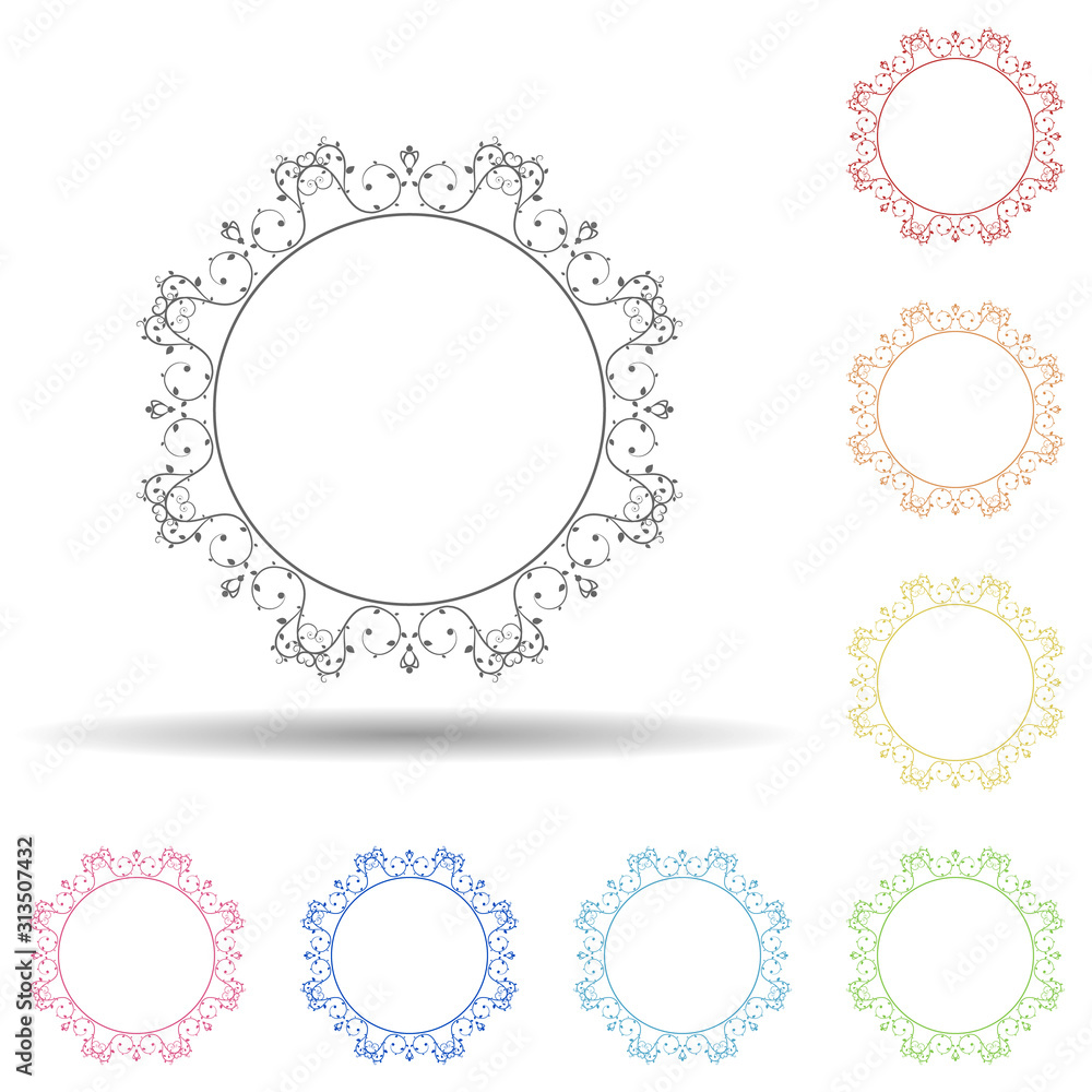 Aufkleber flower round background, hand drawn in round in multi color style icon. simple thin line, outline ve