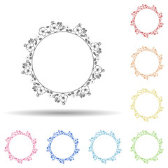 Flower round background, hand drawn in round in multi color style icon. Simple thin line, outline vector of background for text icons for ui and ux, website or mobile application