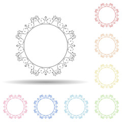 Flower round background, hand drawn in round in multi color style icon. Simple thin line, outline vector of background for text icons for ui and ux, website or mobile application
