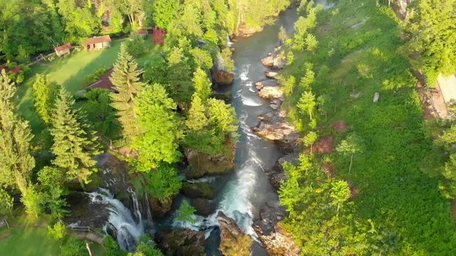 Aerial view of Rastoke in Croatia - a village of waterfalls and watermmills