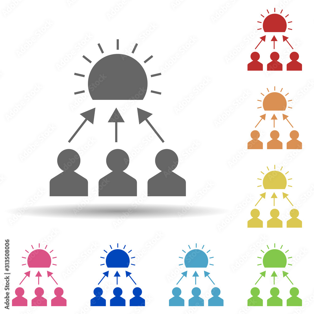 Aufkleber worker, arrow, collaborative solving in multi color style icon. simple glyph, flat vector of busines