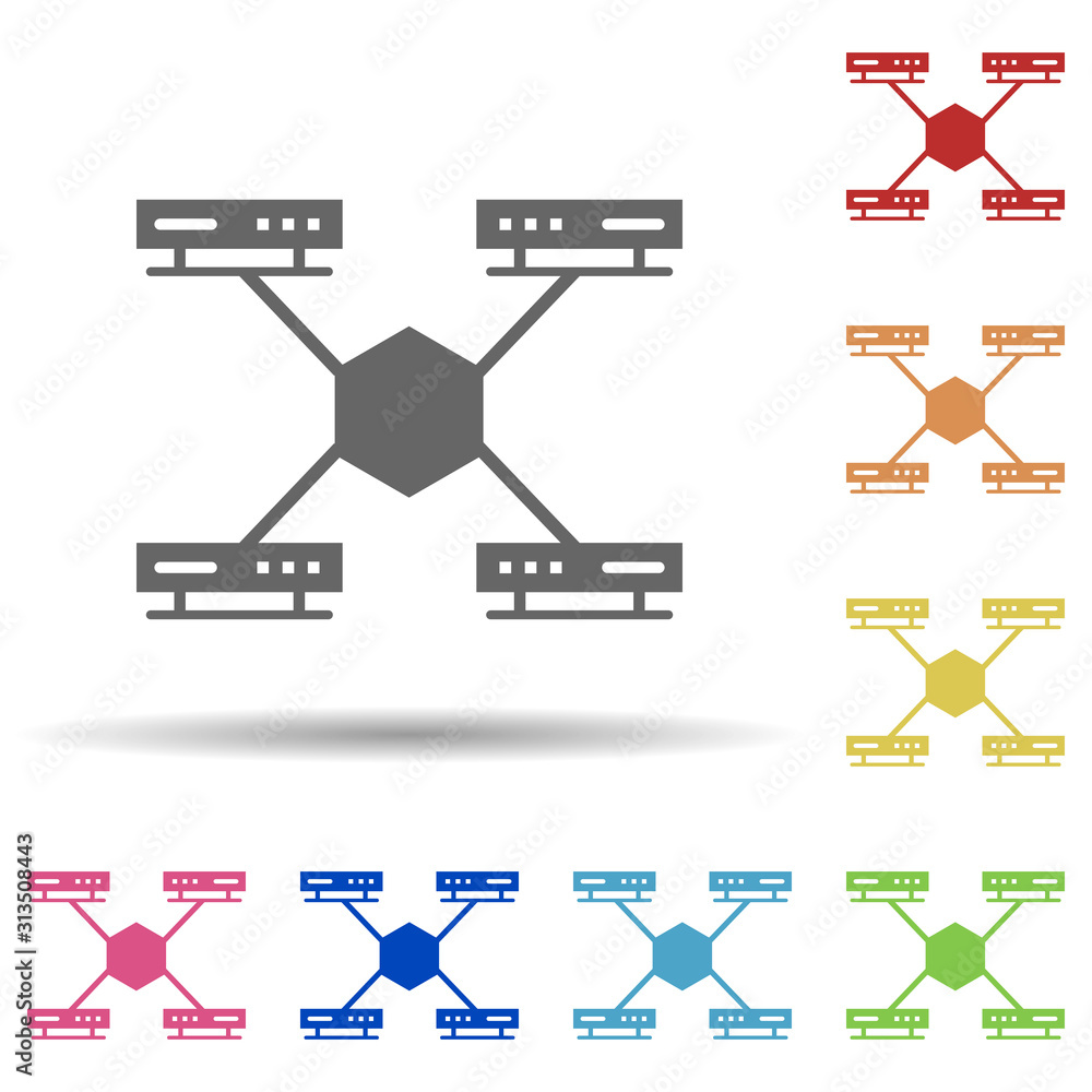 Poster servers, hexagon, service oriented in multi color style icon. simple glyph, flat vector of business 