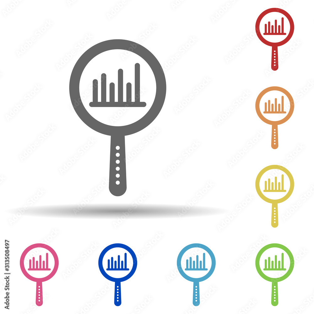 Aufkleber magnifier, diagnostics, chart in multi color style icon. simple glyph, flat vector of business icons