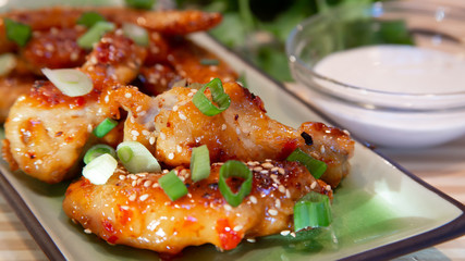 Spicy Hot Chili Chicken Wings with ranch dressing