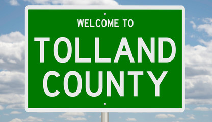 Rendering of a green 3d highway sign for Tolland County