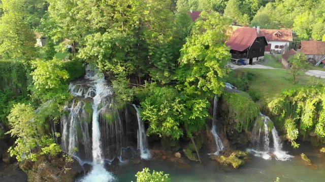Aerial view of Rastoke in Croatia - a village of waterfalls and watermmills