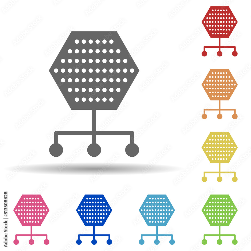 Poster hexagon, connection, content management in multi color style icon. simple glyph, flat vector of busi