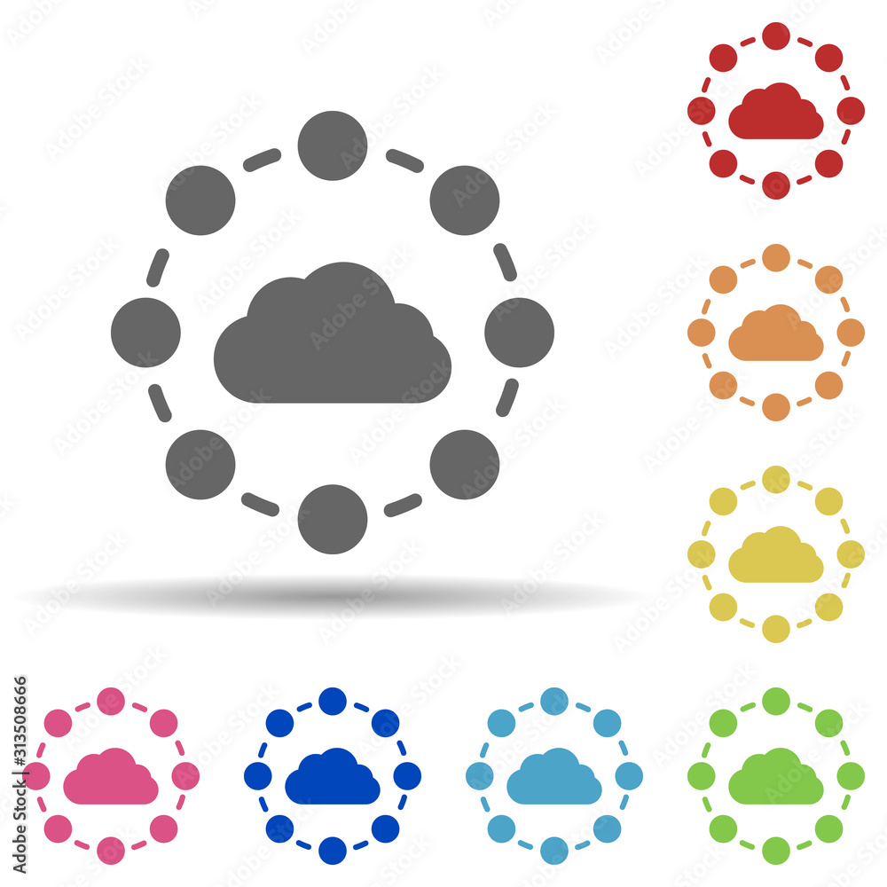 Aufkleber cloud, cloud computing, circle in multi color style icon. simple glyph, flat vector of business icon