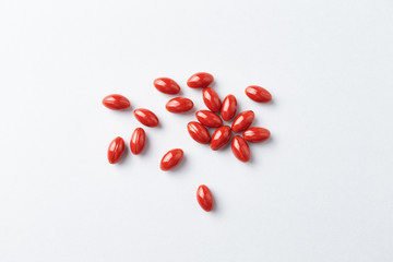 Beta-Carotene tablets. Antioxidants. Concept for a healthy dietary supplementation. Bright paper...