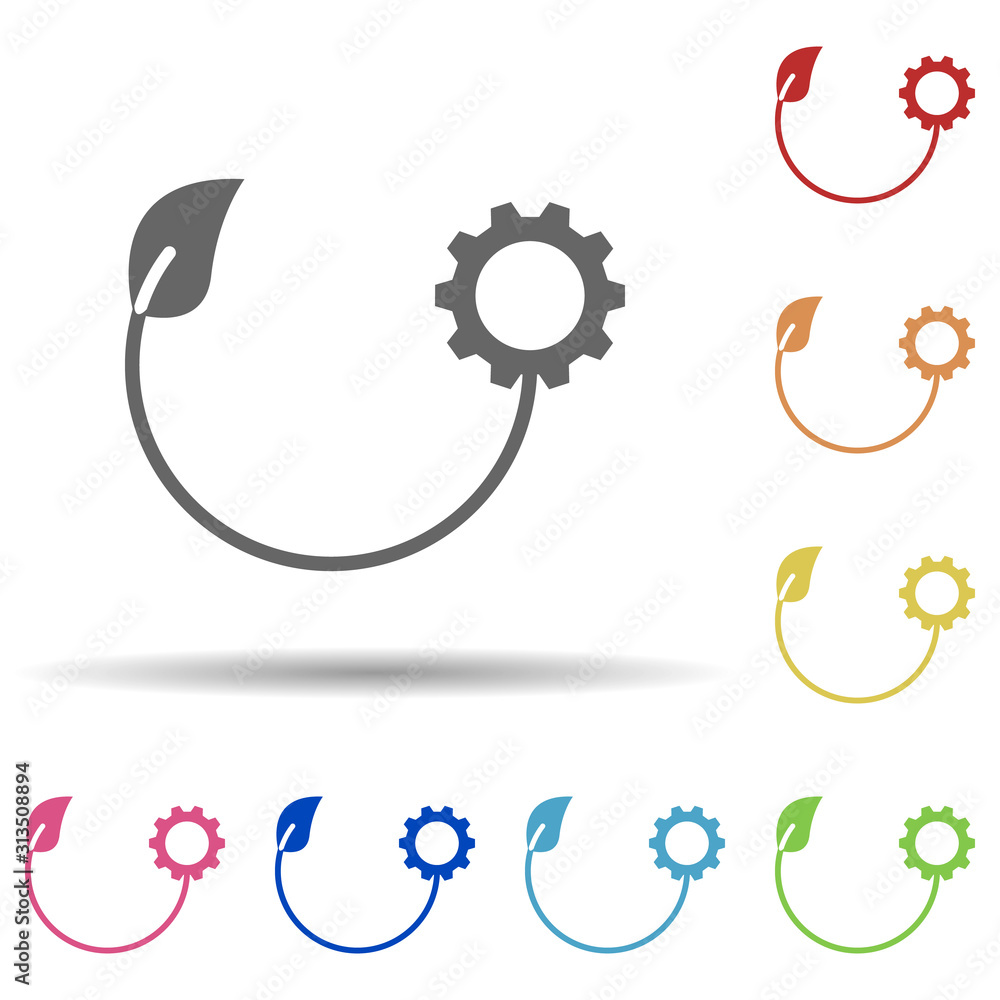 Poster sprout, gear, resources to implement in multi color style icon. simple glyph, flat vector of busines